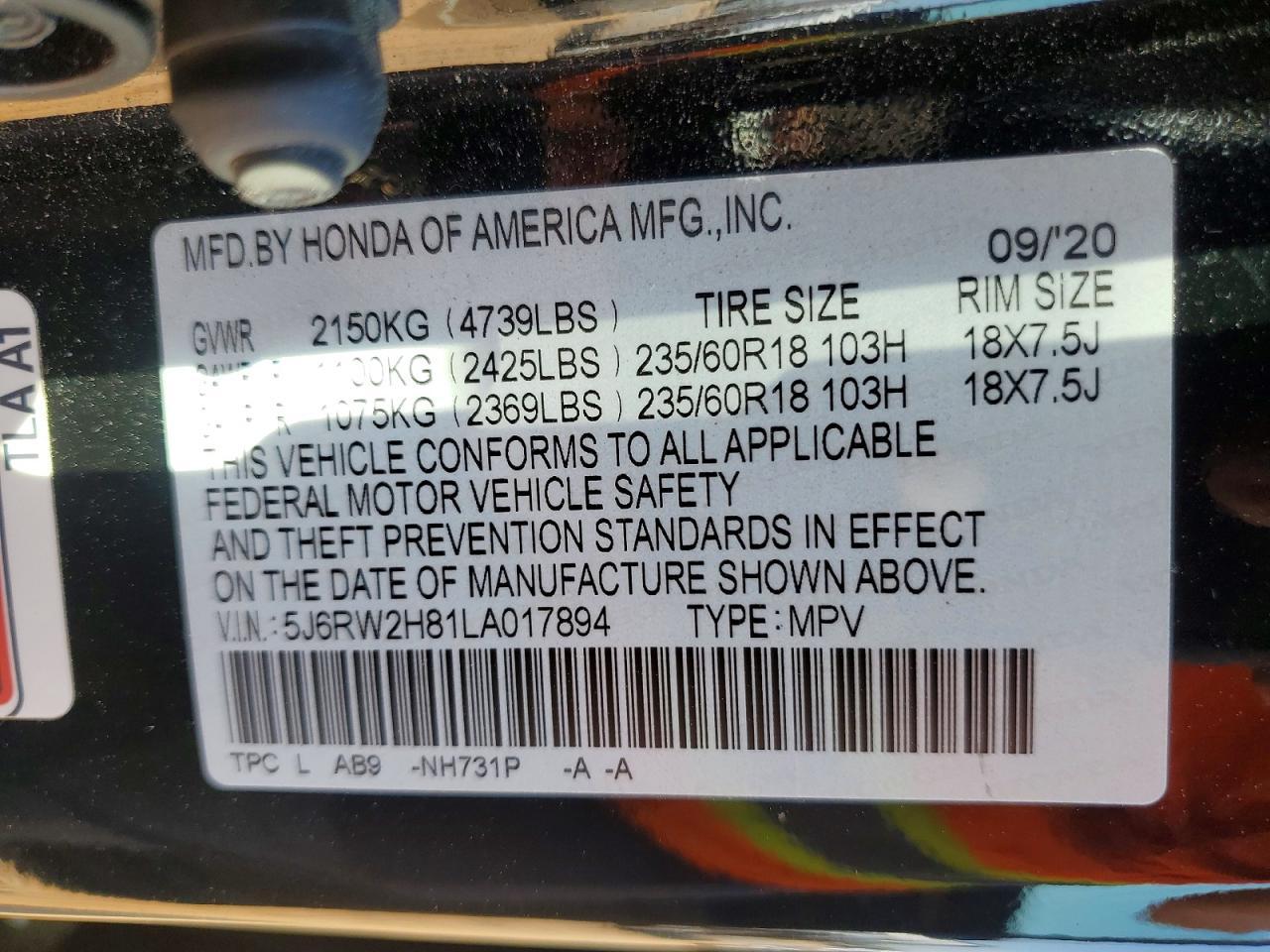 2020 Honda Cr-V Exl - zdjęcie 13