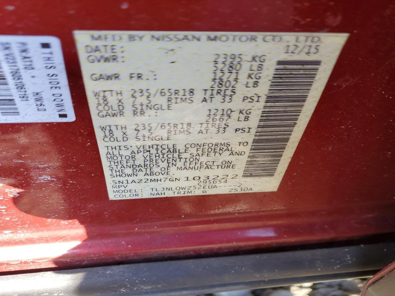 2016 Nissan Murano Sv - zdjęcie 13