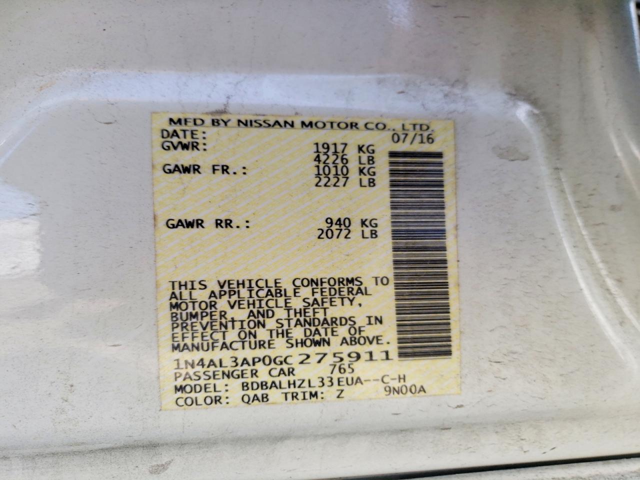 2016 Nissan Altima 2.5 Sr - zdjęcie 12