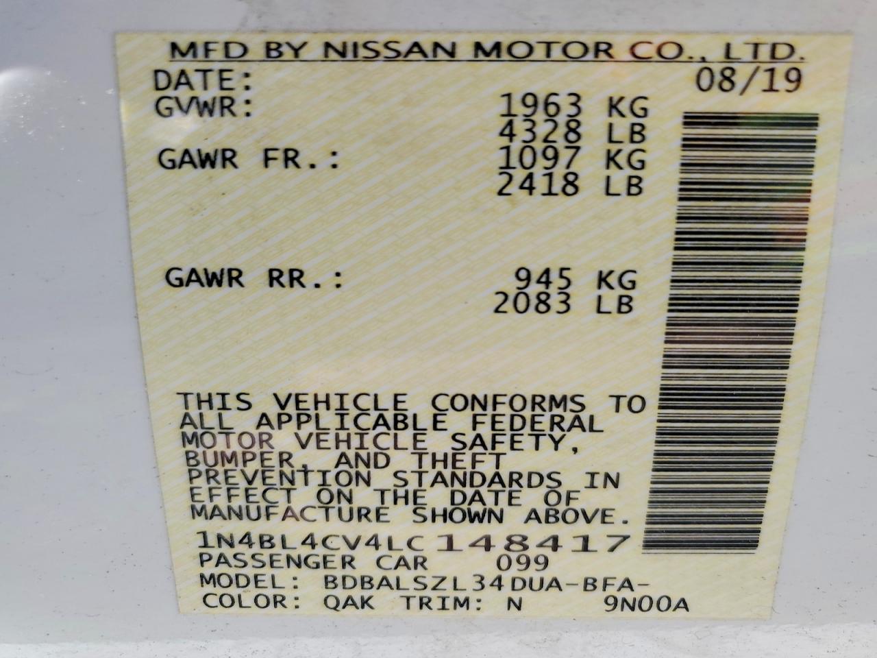 2020 Nissan Altima 2.5 Sr - zdjęcie 13