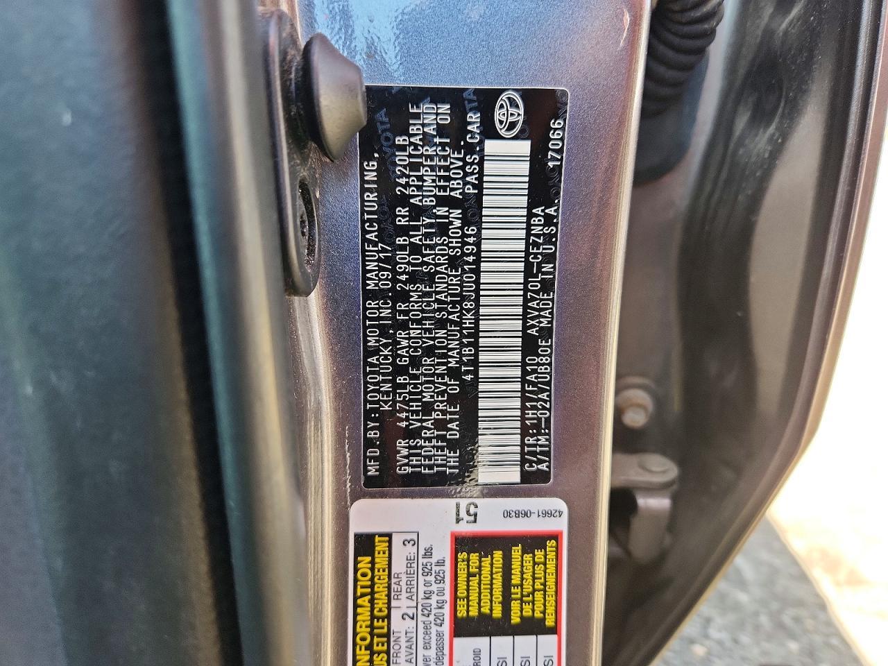 2018 Toyota Camry Le - zdjęcie 12