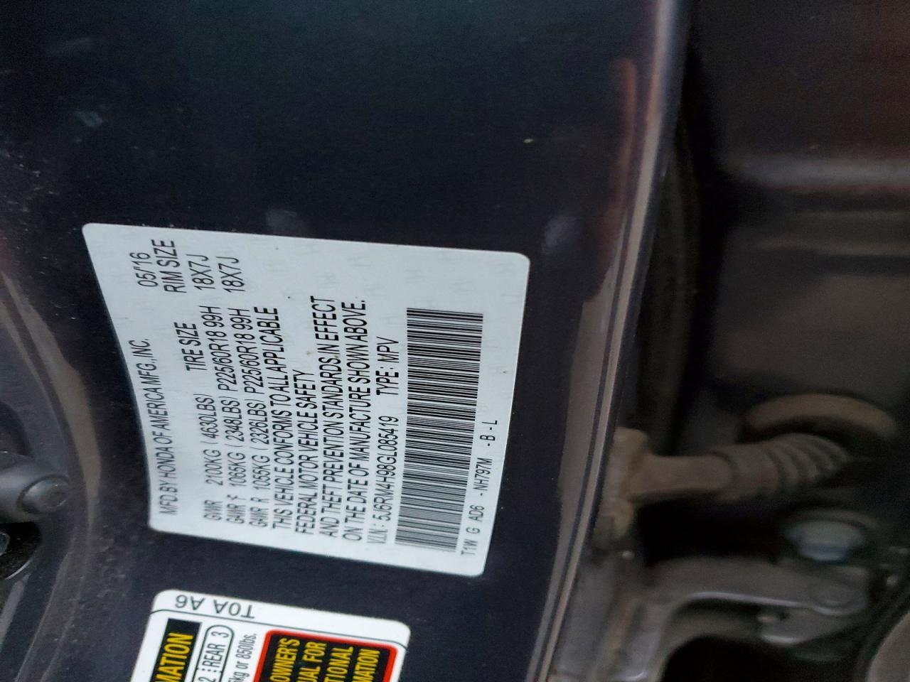 2016 Honda Cr-V Touring - zdjęcie 13