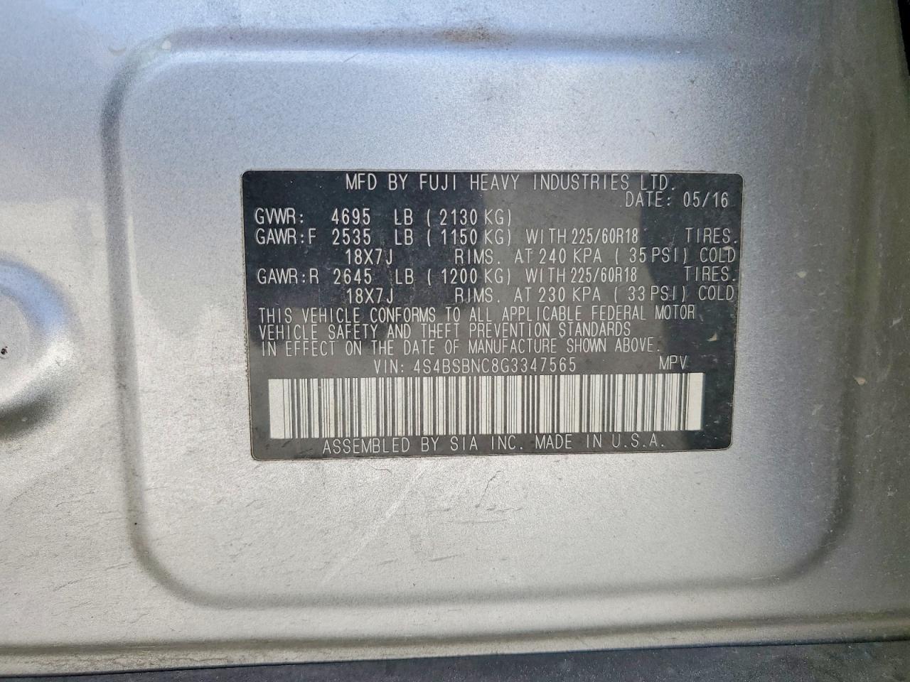 2016 Subaru Outback 2.5I Limited - zdjęcie 13