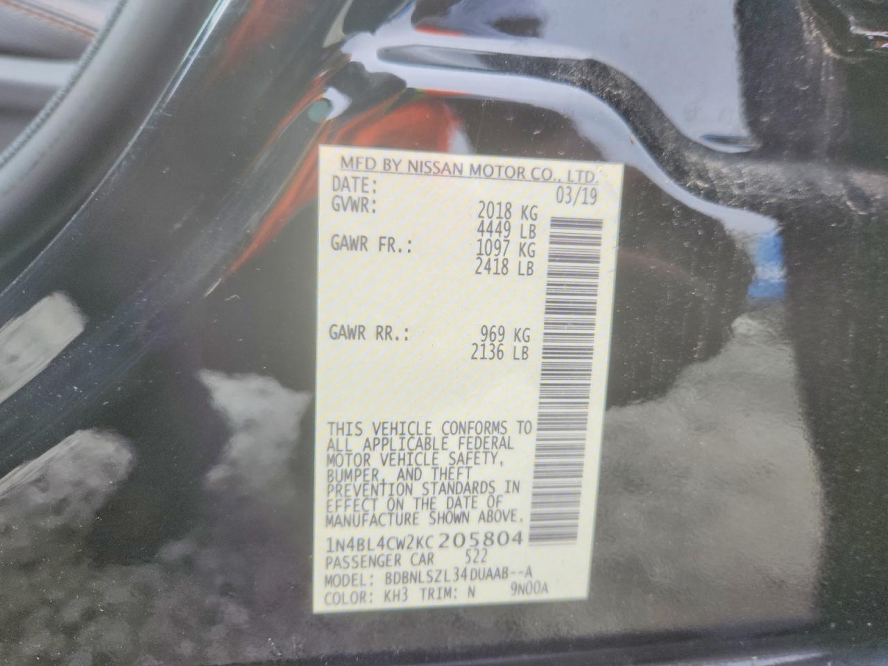 2019 Nissan Altima 2.5 Sr - zdjęcie 12