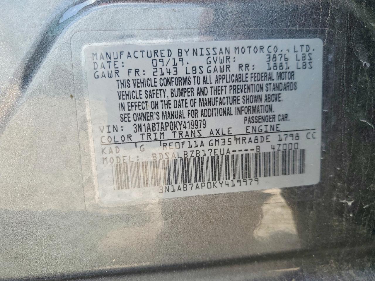 2019 Nissan Sentra S - zdjęcie 13