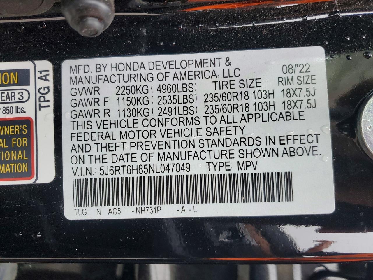 2022 Honda Cr-V Exl - zdjęcie 13