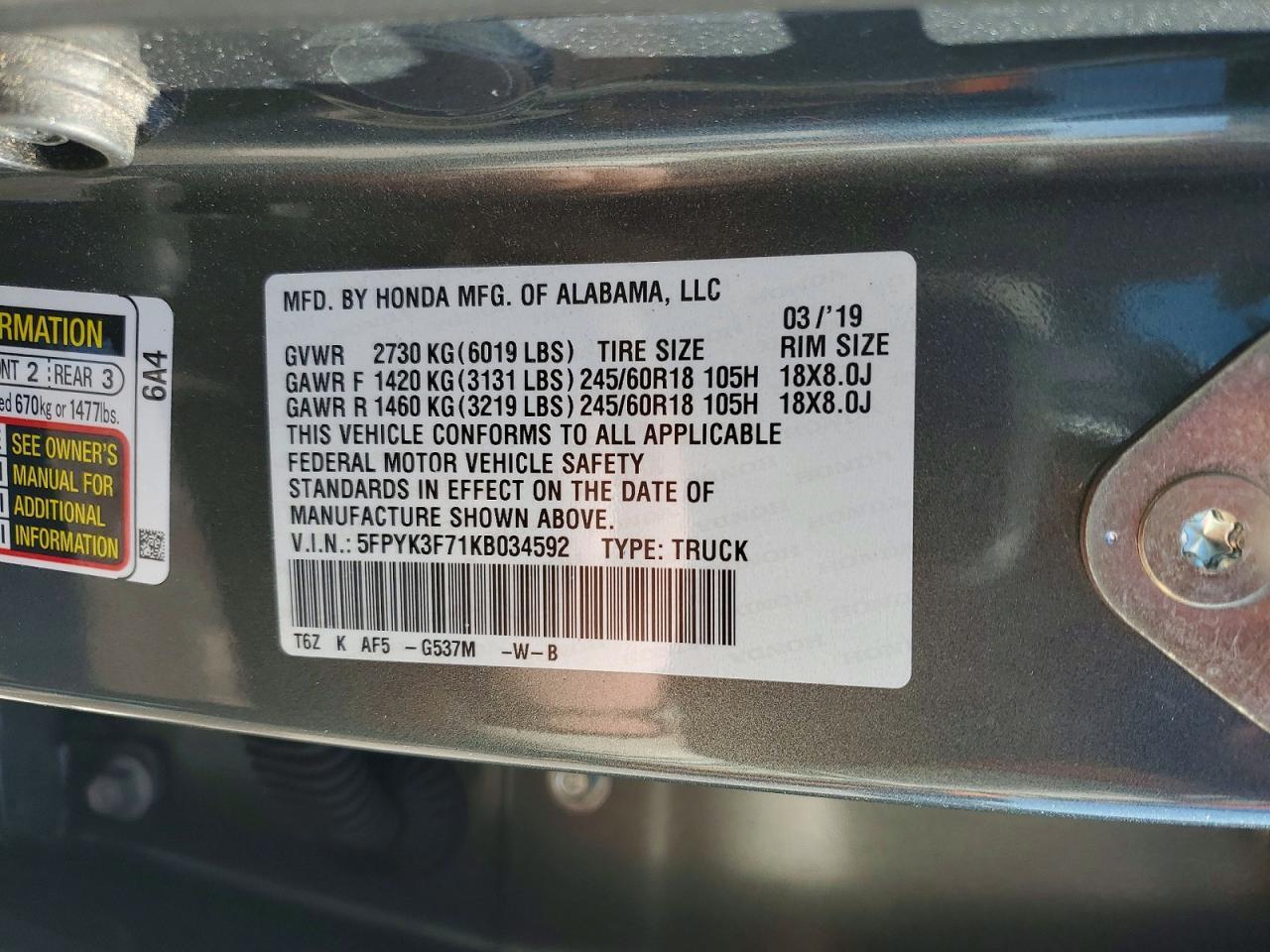 2019 Honda Ridgeline Rtl - zdjęcie 12