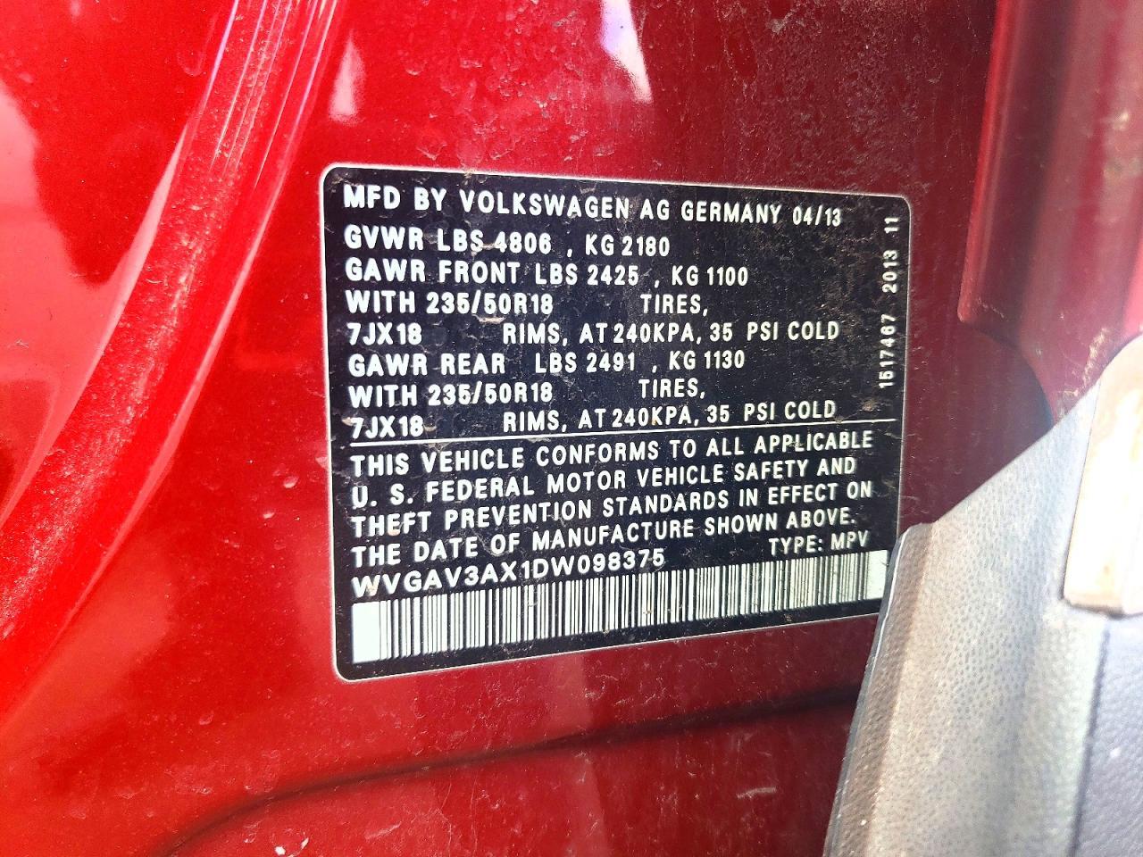 2013 Volkswagen Tiguan S - zdjęcie 12