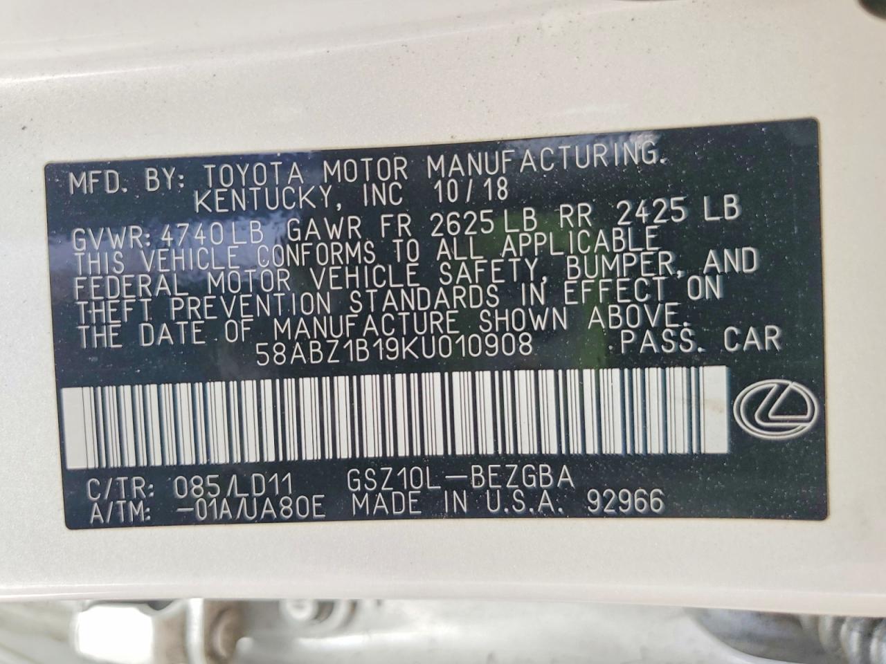 2019 Lexus Es 350 Base - zdjęcie 12