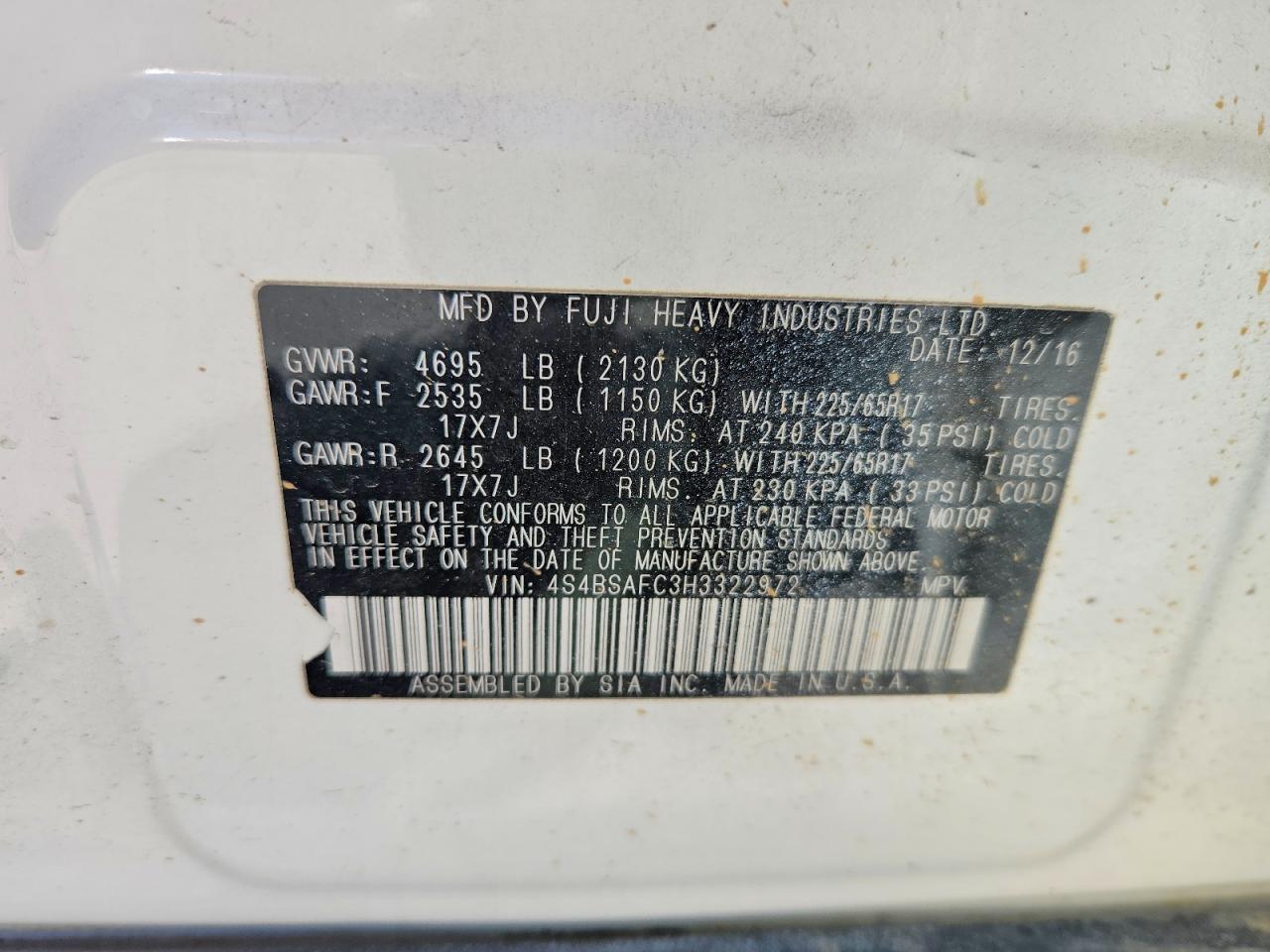 2017 Subaru Outback 2.5I Premium - zdjęcie 14