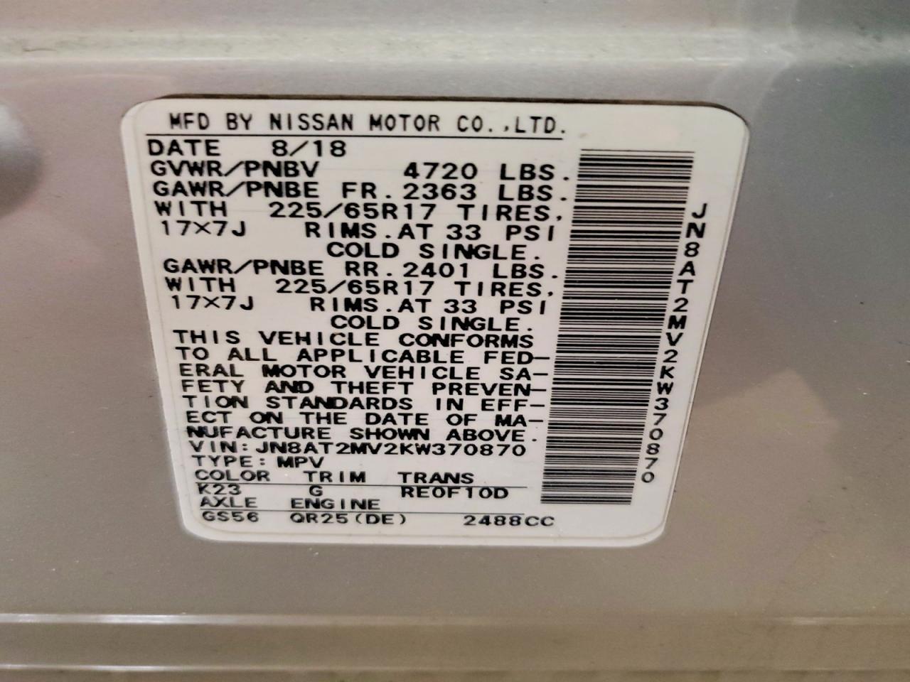 2019 Nissan Rogue Sv - zdjęcie 14