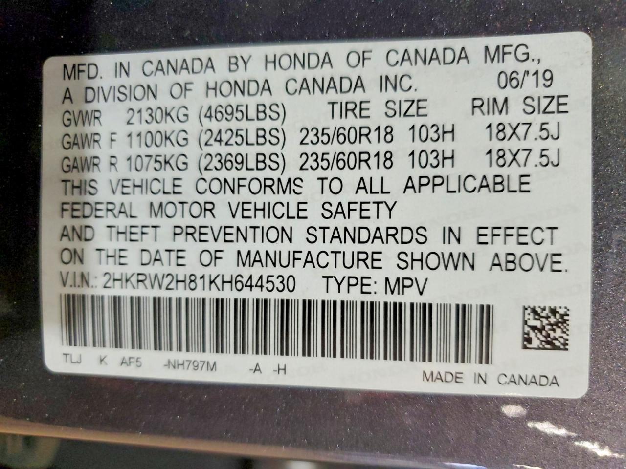 2019 Honda Cr-V Exl - zdjęcie 13