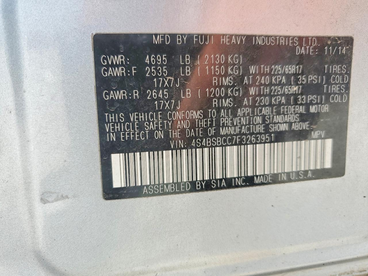 2015 Subaru Outback 2.5I Premium - zdjęcie 12