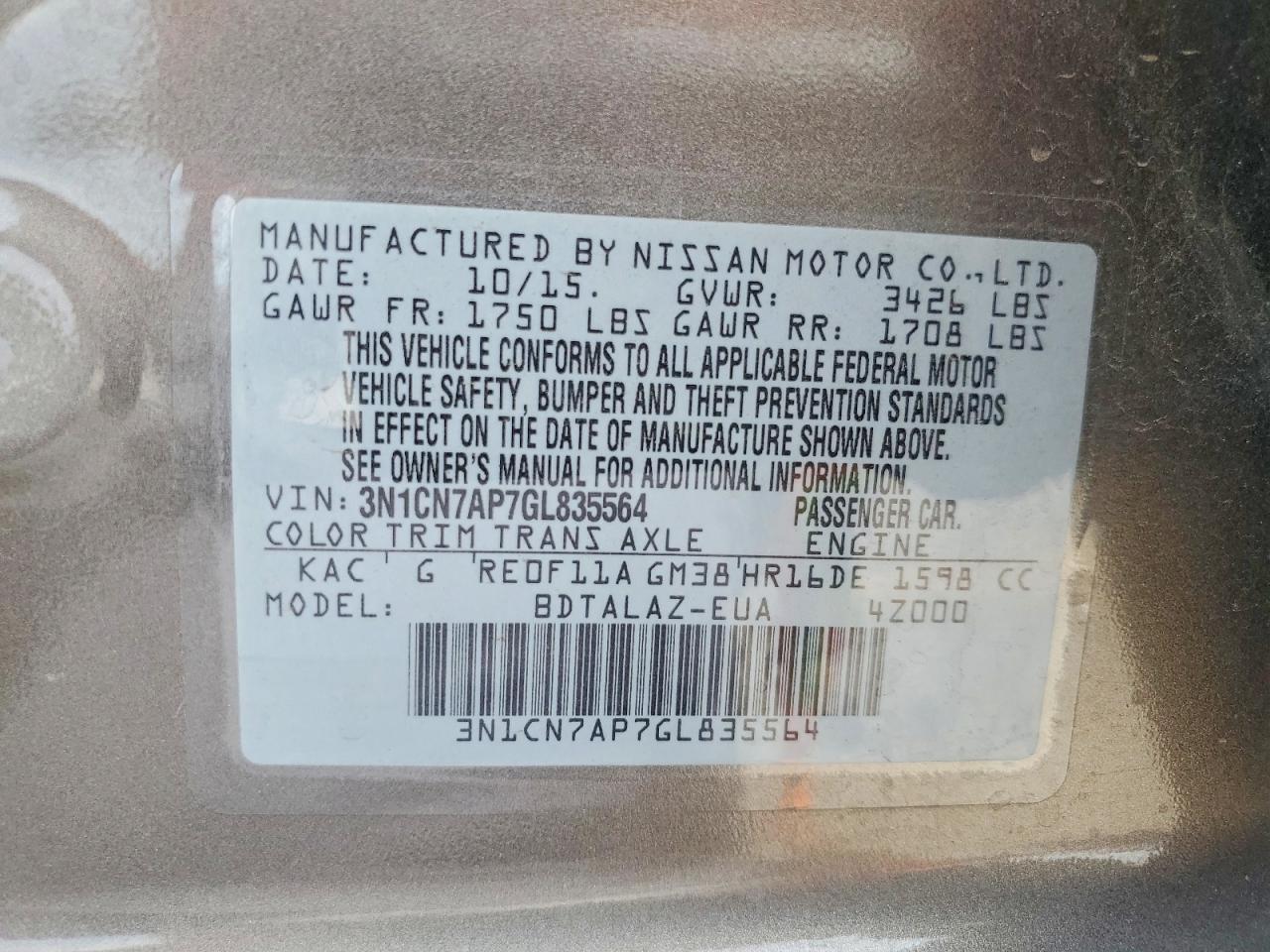 2016 Nissan Versa 1.6 S Plus - zdjęcie 13