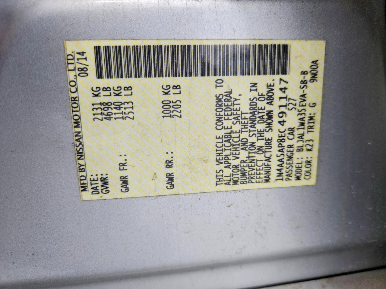 2014 Nissan Maxima 3.5 Sv - zdjęcie 12