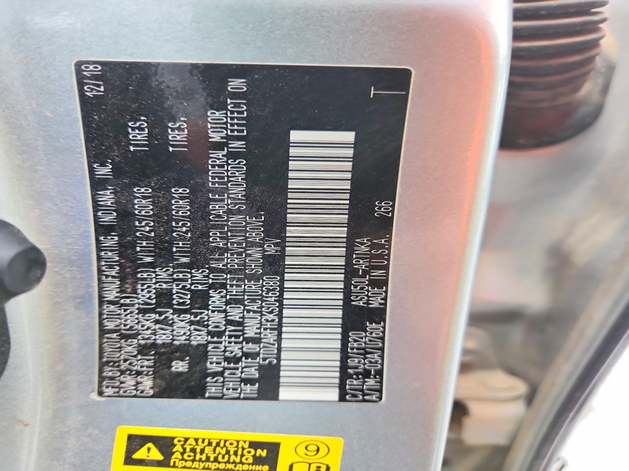 2019 Toyota Highlander Le - zdjęcie 12