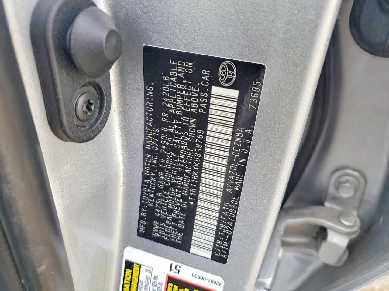 2019 Toyota Camry Le - zdjęcie 12