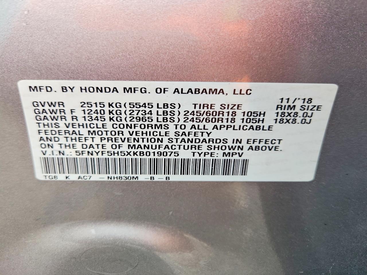 2019 Honda Pilot Exl - zdjęcie 14