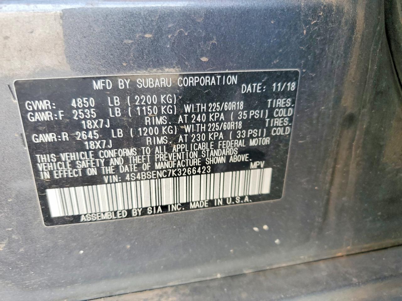 2019 Subaru Outback 3.6R Limited - zdjęcie 13