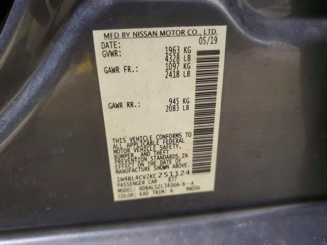 2019 Nissan Altima 2.5 Sr - zdjęcie 13