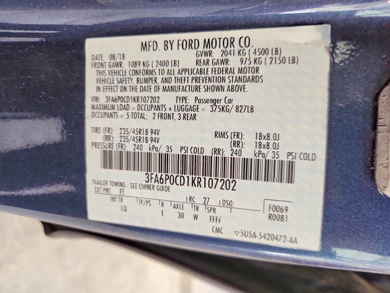 2019 Ford Fusion Sel - zdjęcie 12