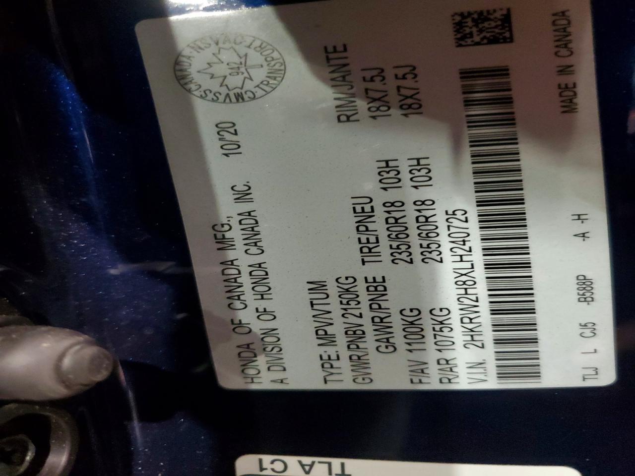 2020 Honda Cr-V Exl - zdjęcie 12