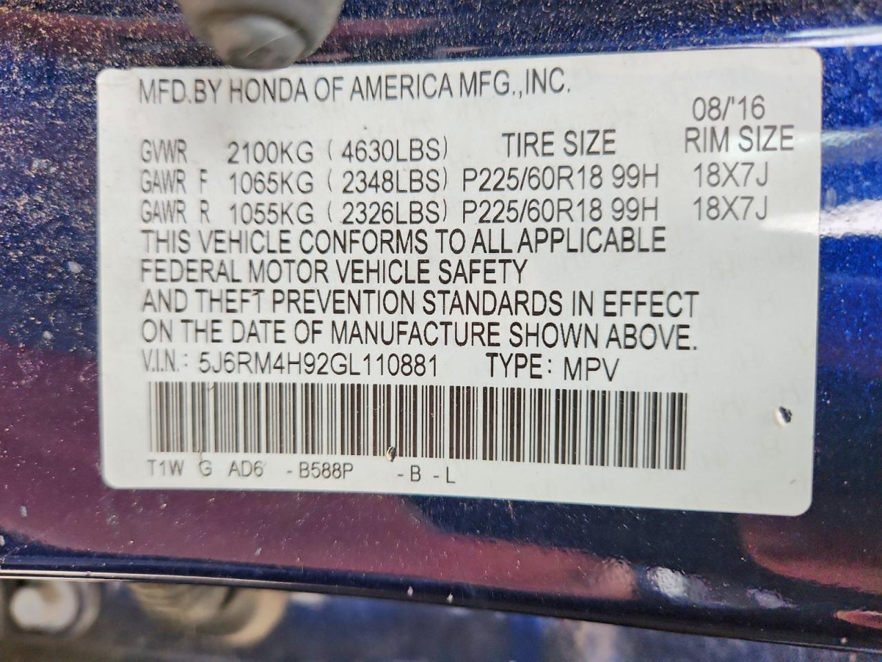 2016 Honda Cr-V Touring - zdjęcie 14