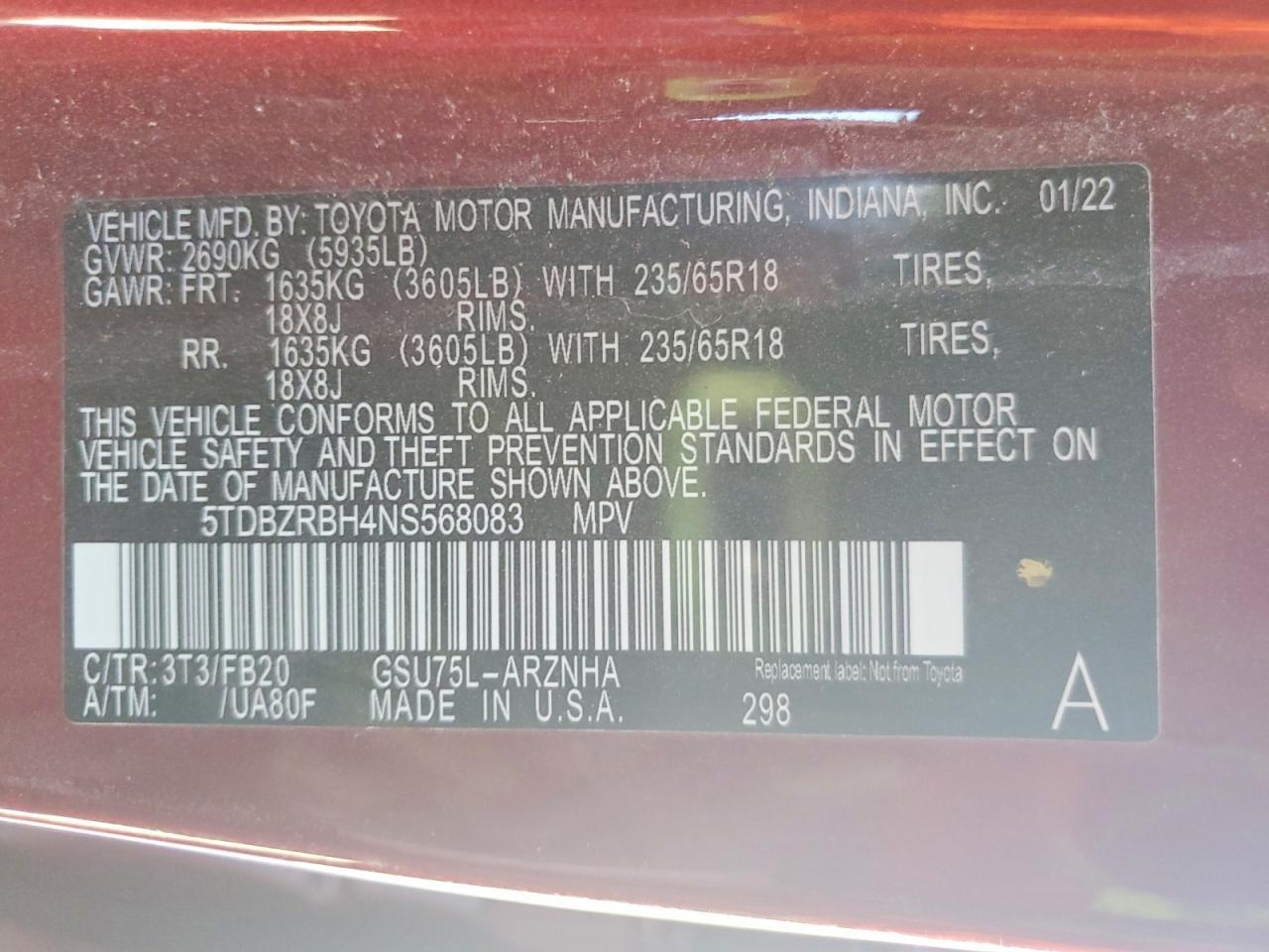 2022 Toyota Highlander Le - zdjęcie 13