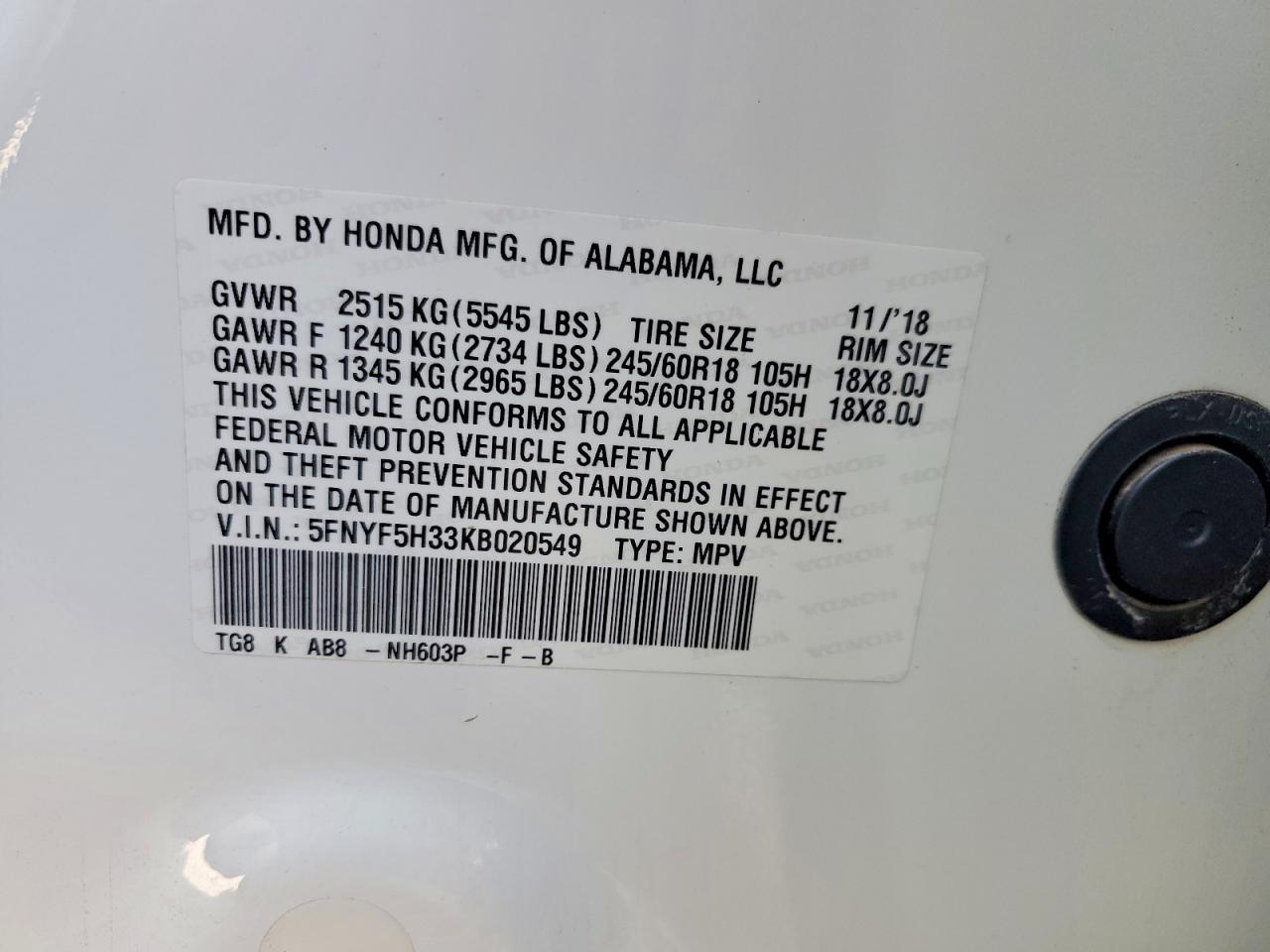 2019 Honda Pilot Ex - zdjęcie 13