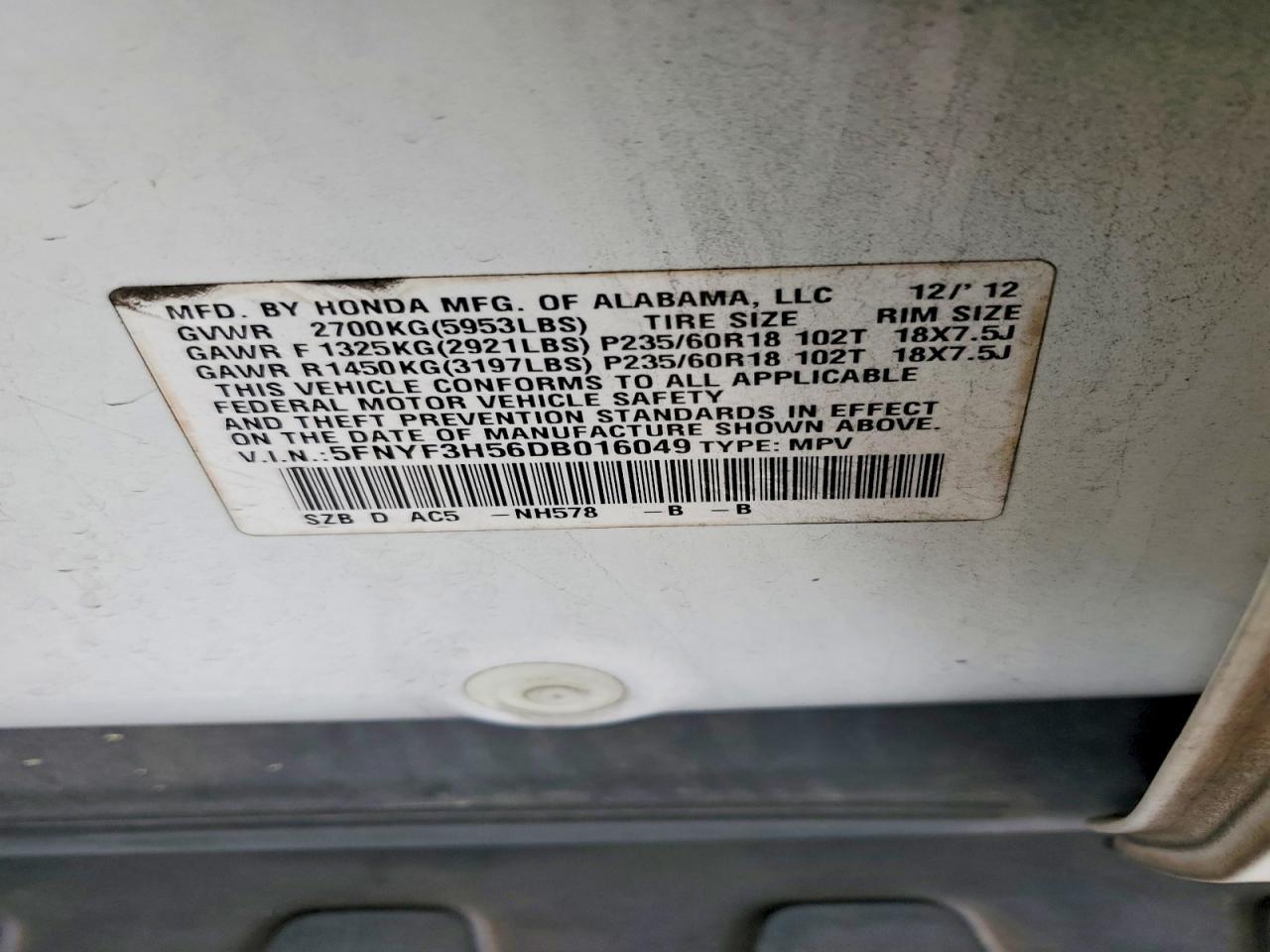 2013 Honda Pilot Exl - zdjęcie 12