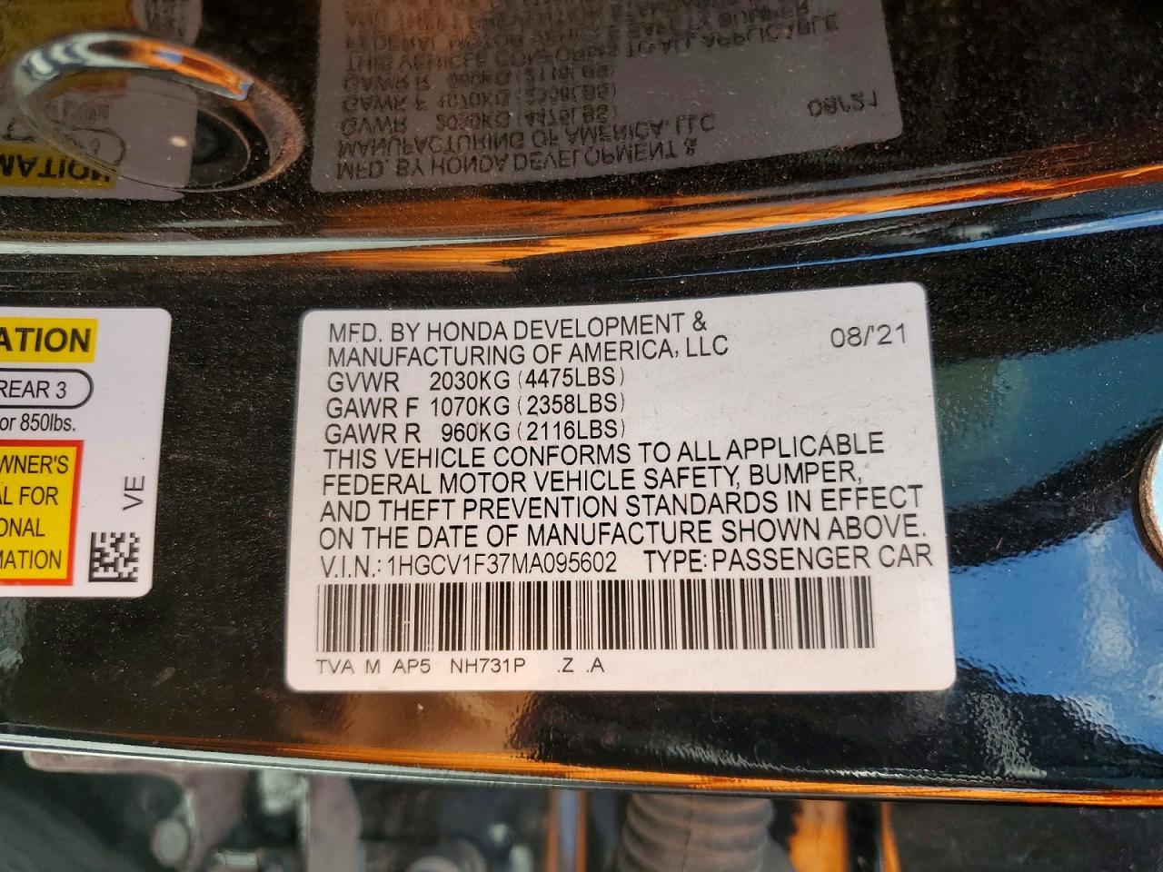 2021 Honda Accord Sport - zdjęcie 12