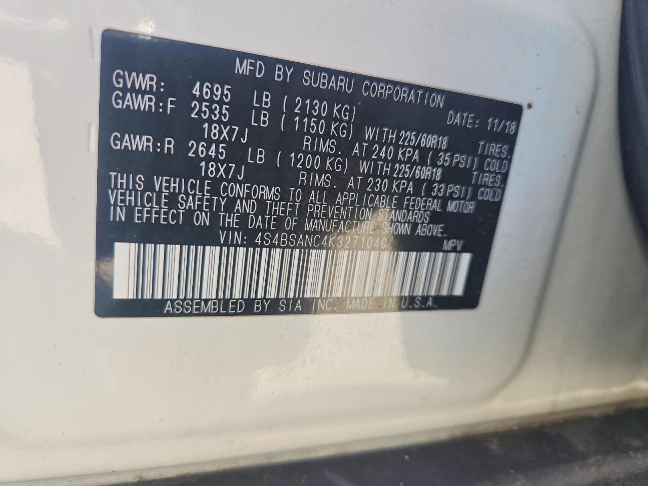 2019 Subaru Outback 2.5I Limited - zdjęcie 12