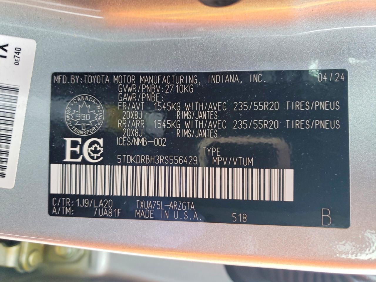2024 Toyota Highlander Le - zdjęcie 14