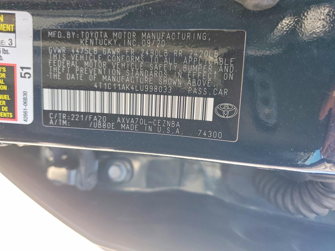 2020 Toyota Camry Le - zdjęcie 12