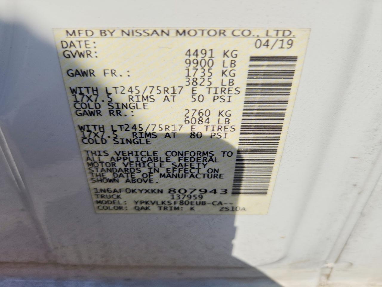 2019 Nissan Nv 3500 Hd Sl - zdjęcie 12