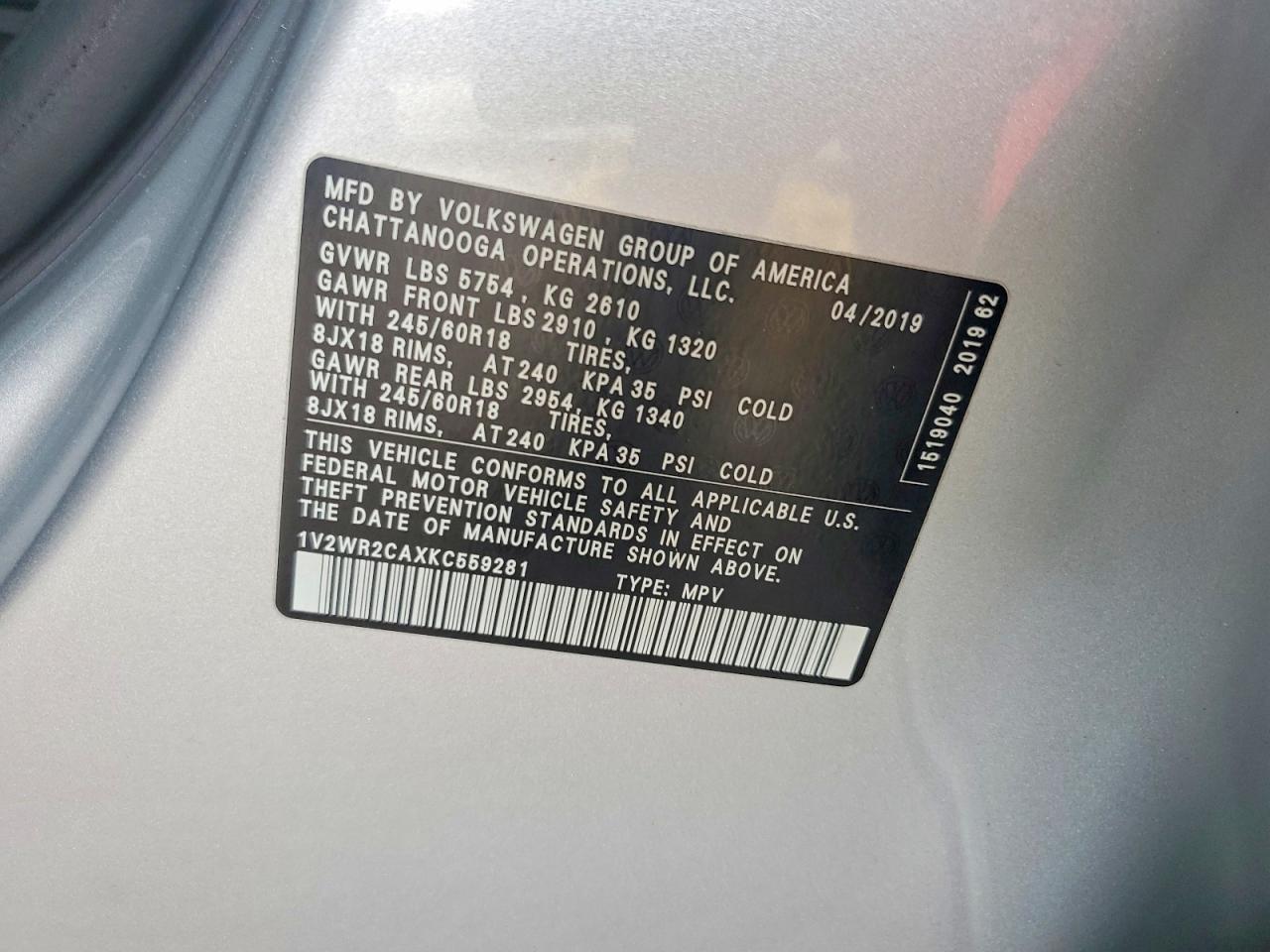 2019 Volkswagen Atlas Se - zdjęcie 12