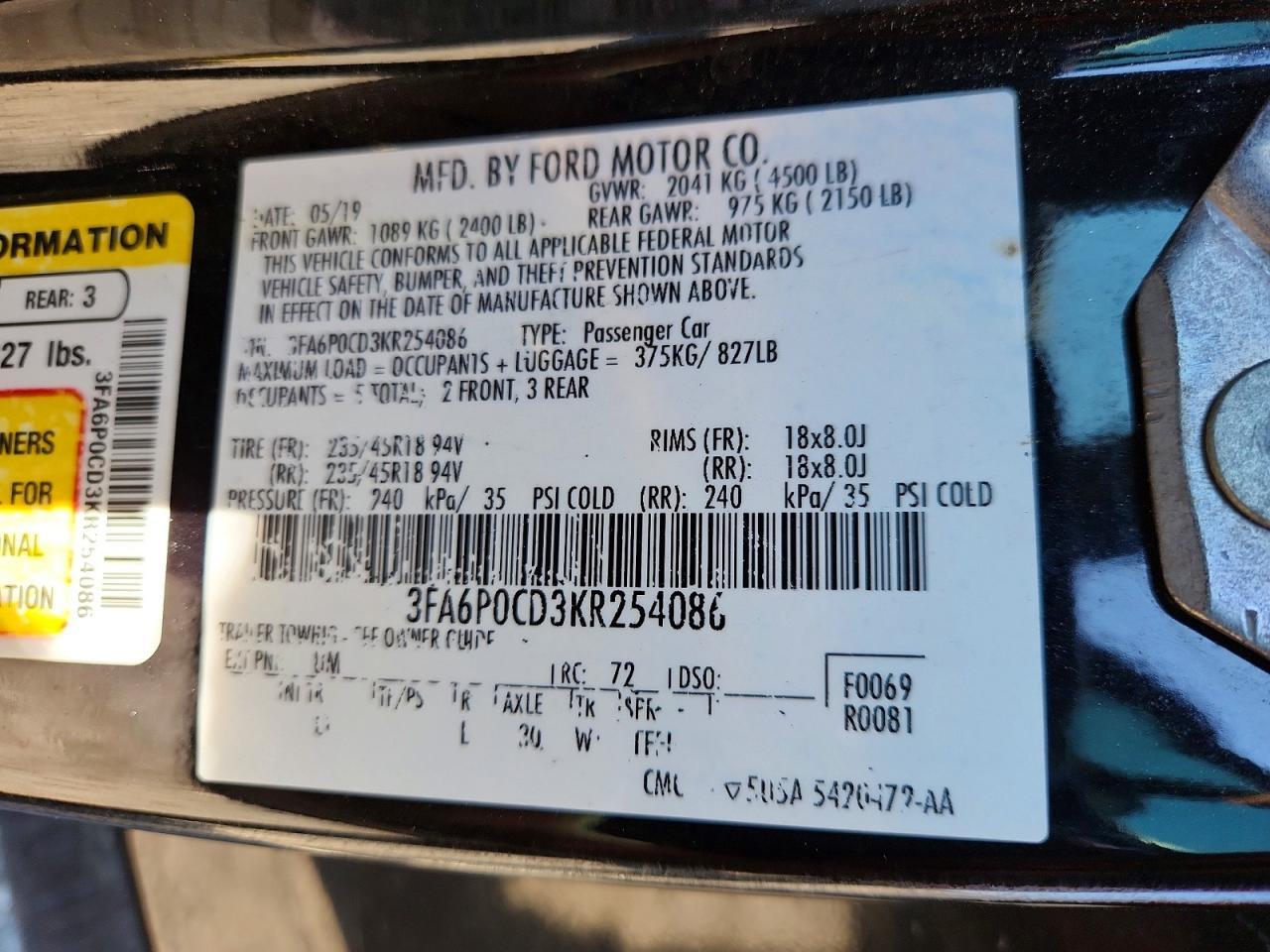 2019 Ford Fusion Sel - zdjęcie 12