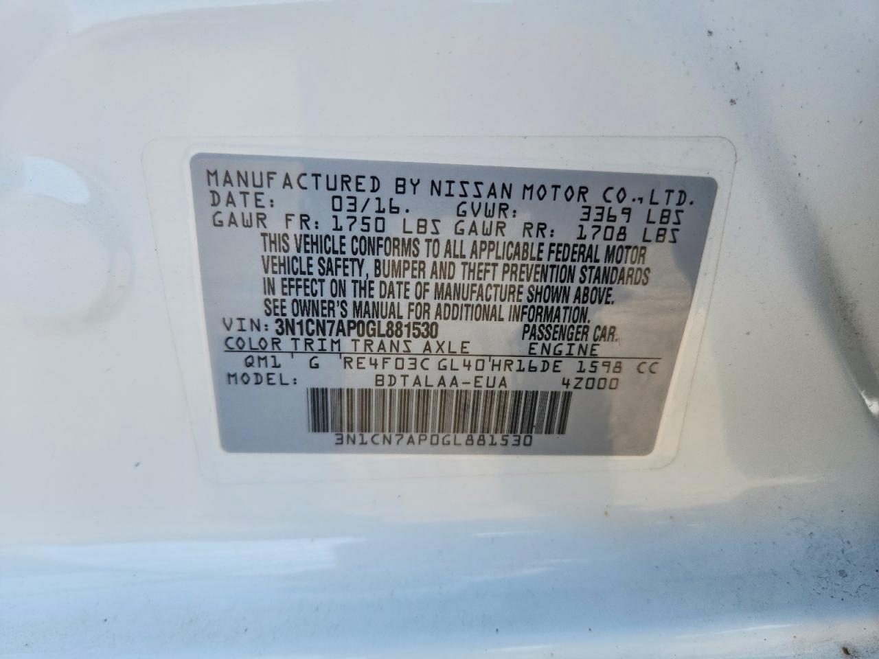 2016 Nissan Versa 1.6 S - zdjęcie 12
