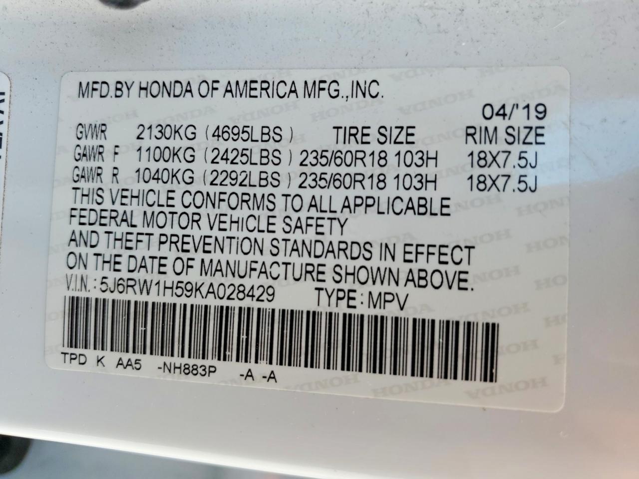 2019 Honda Cr-V Ex - zdjęcie 13