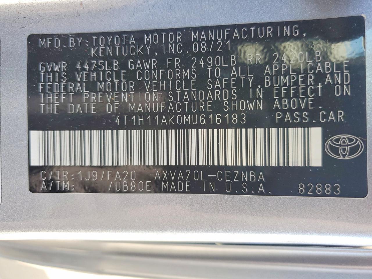 2021 Toyota Camry Le - zdjęcie 13