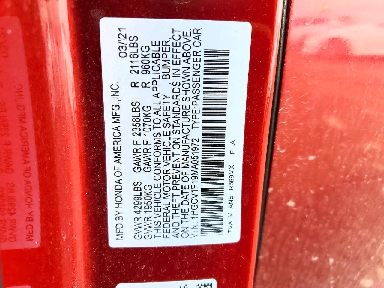 2021 Honda Accord Lx - zdjęcie 12