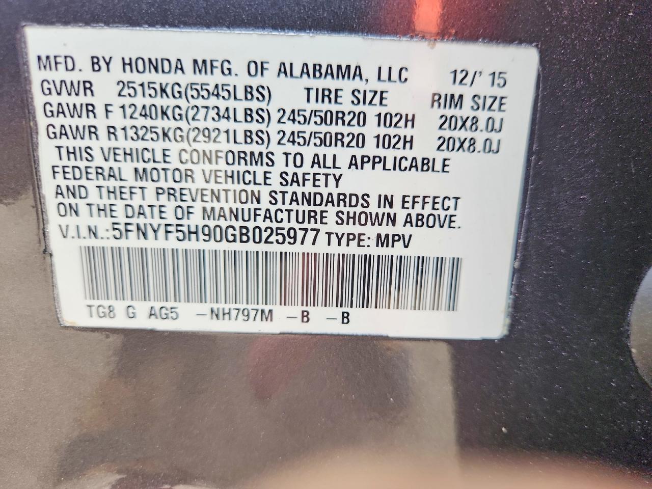 2016 Honda Pilot Touring - zdjęcie 12