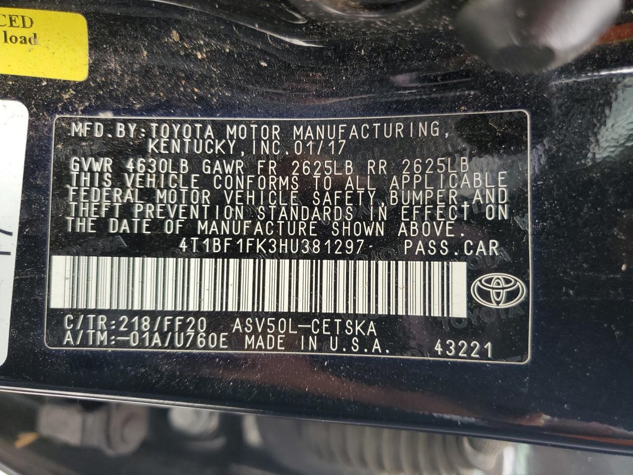 2017 Toyota Camry Le - zdjęcie 12