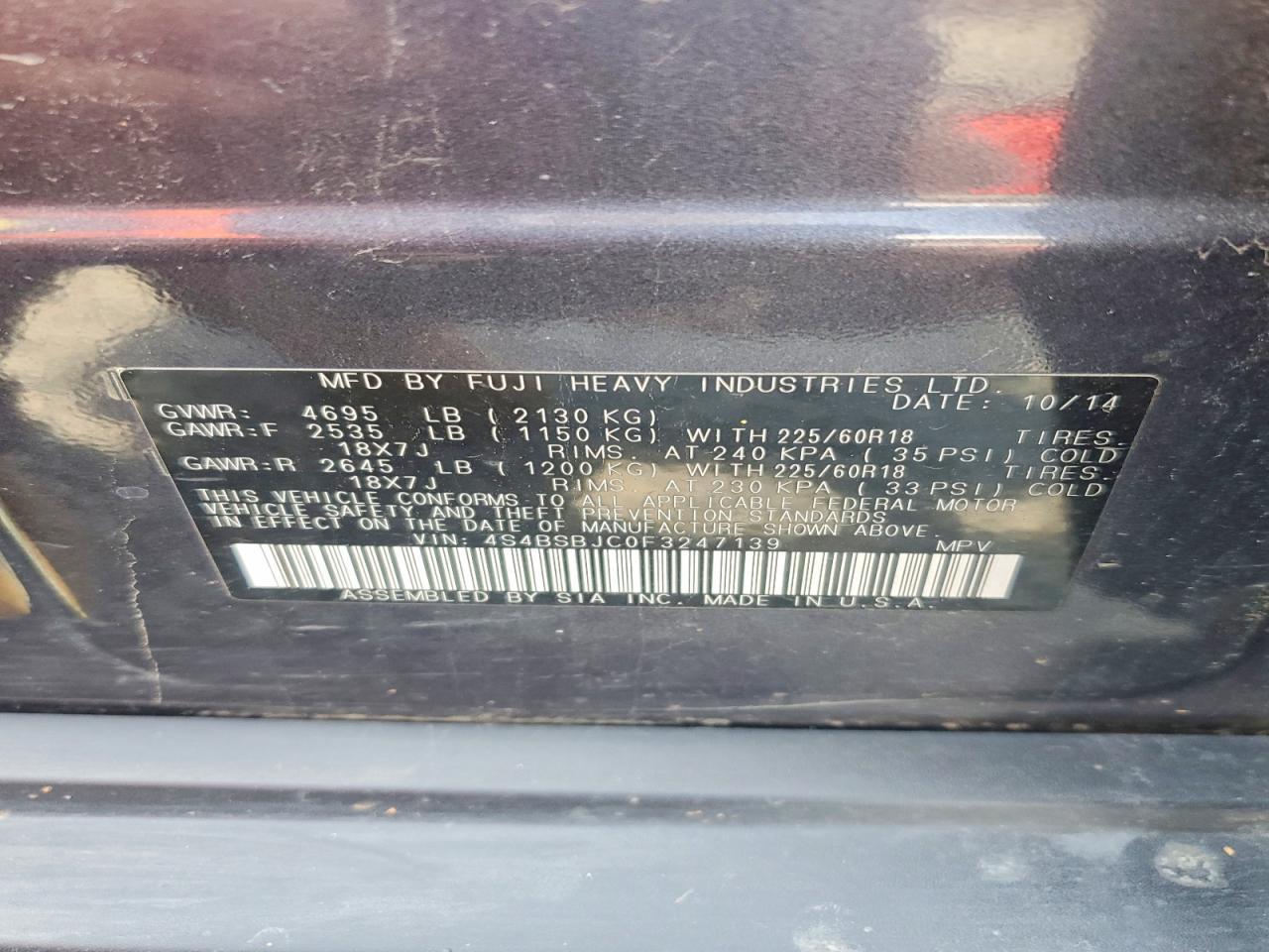2015 Subaru Outback 2.5I Limited - zdjęcie 13