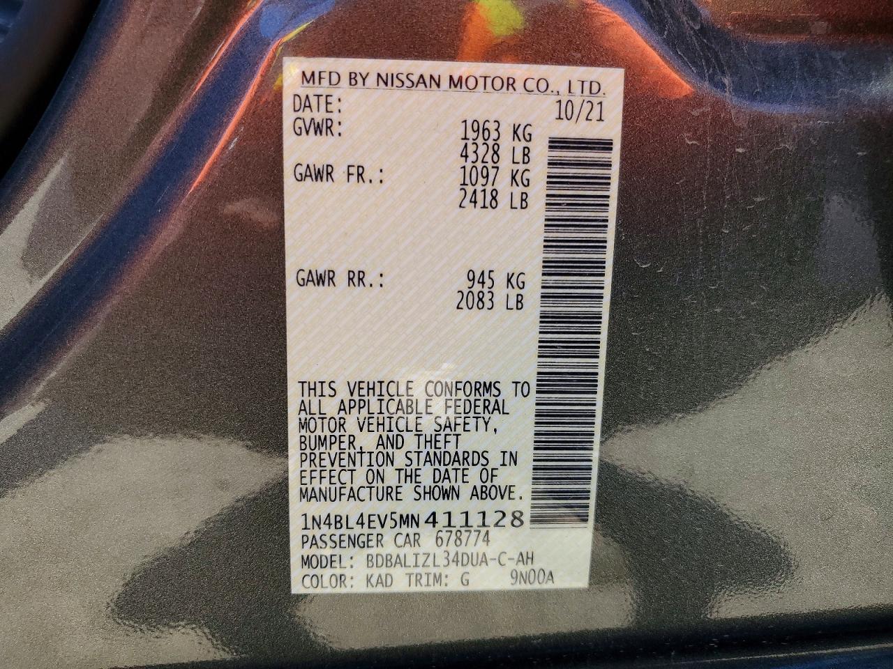 2021 Nissan Altima Sl - zdjęcie 12