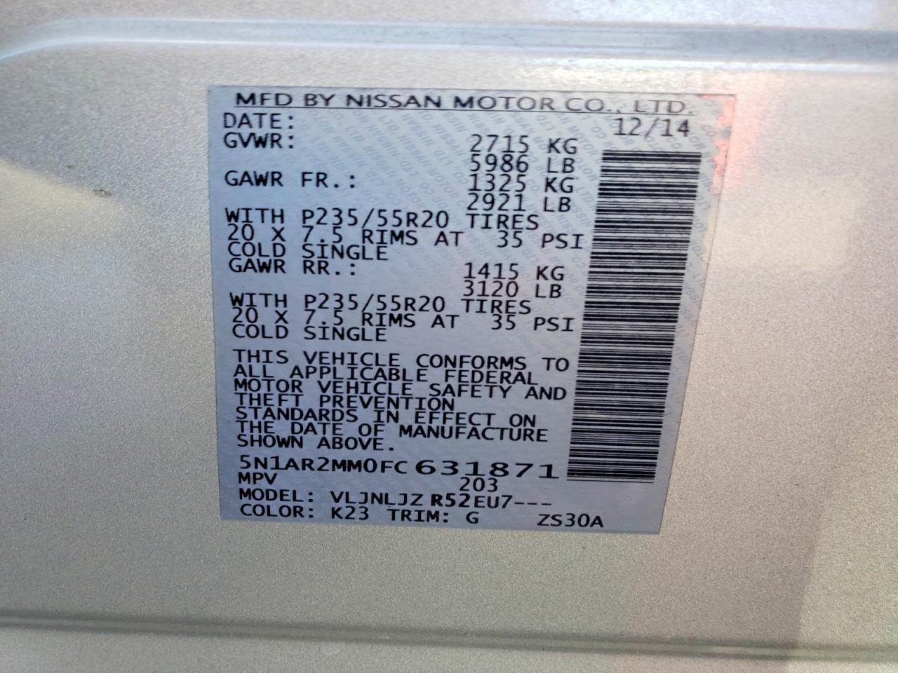 2015 Nissan Pathfinder S - zdjęcie 14