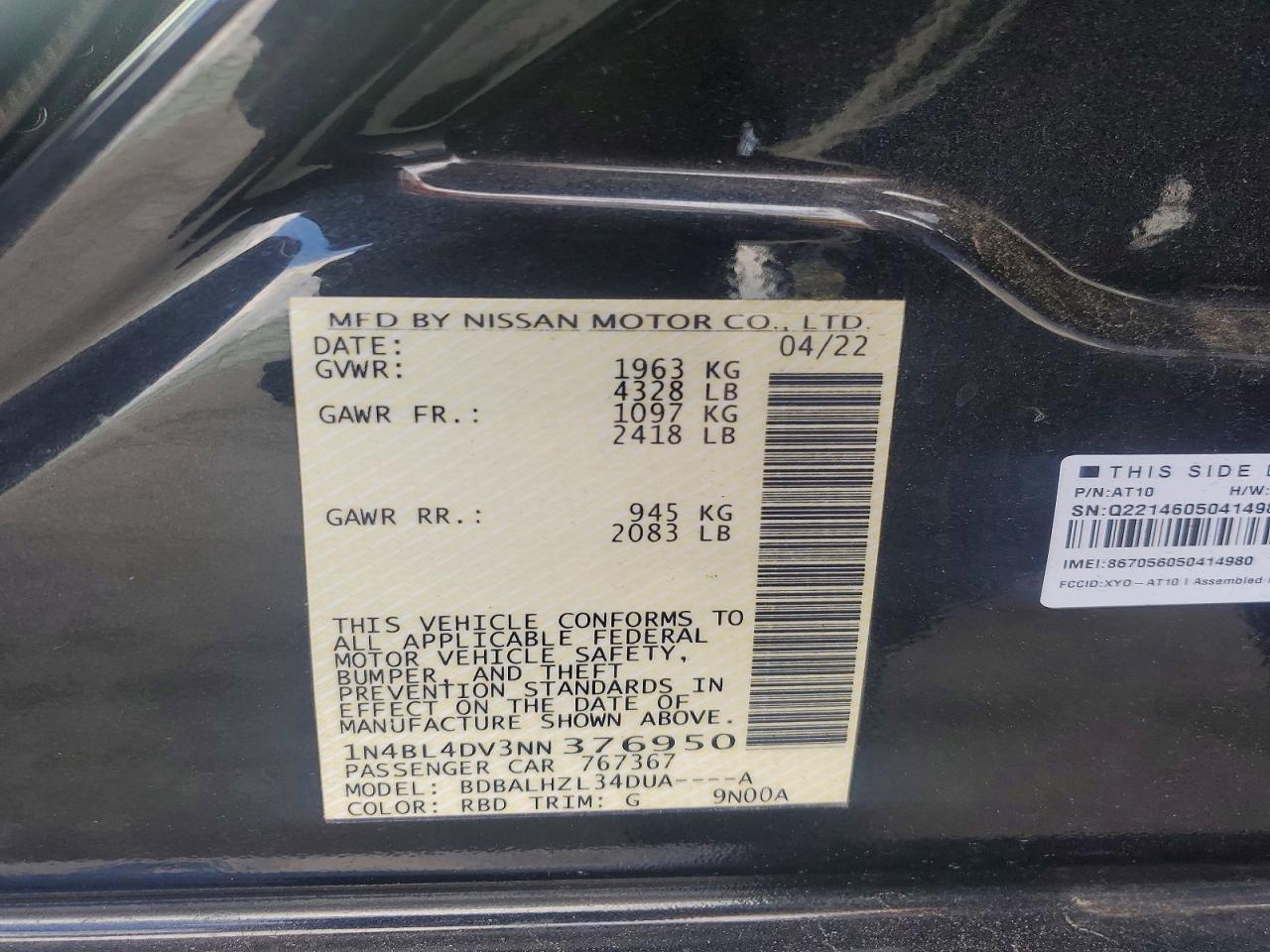 2022 Nissan Altima Sv - zdjęcie 12