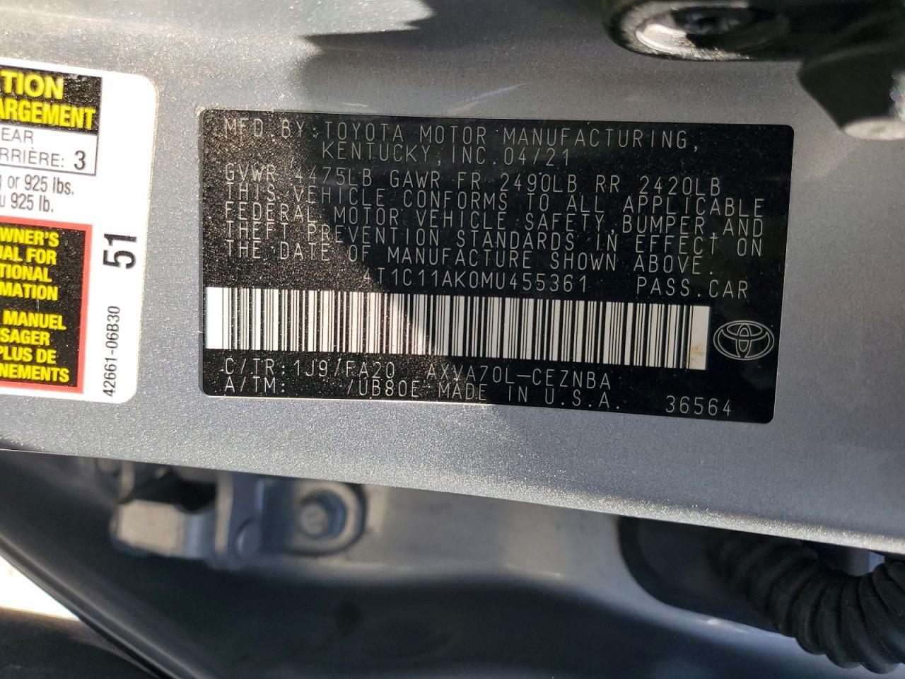 2021 Toyota Camry Le - zdjęcie 12