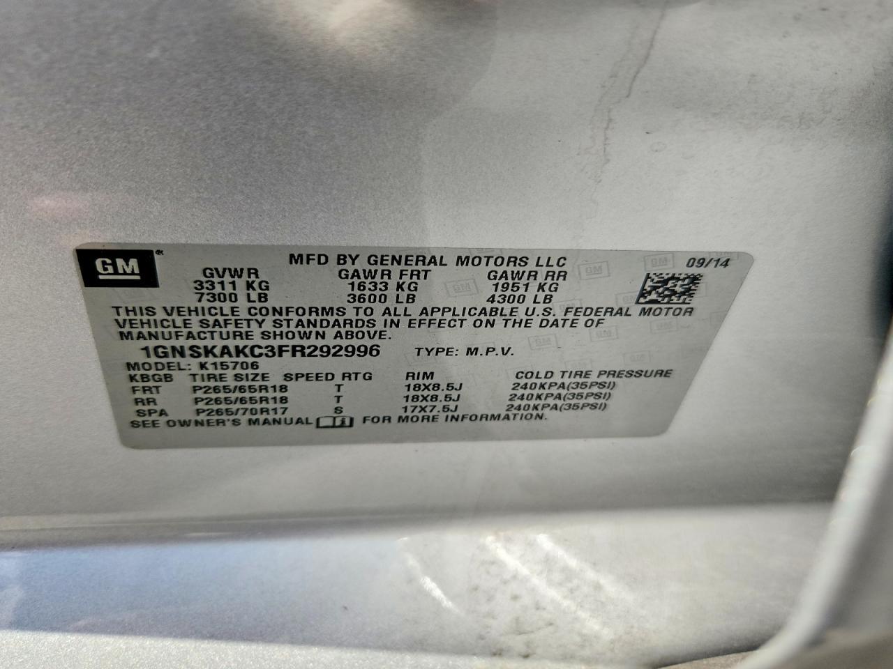 2015 Chevrolet Tahoe K1500 Ls - zdjęcie 13