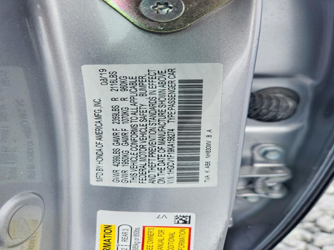 2019 Honda Accord Lx - zdjęcie 12